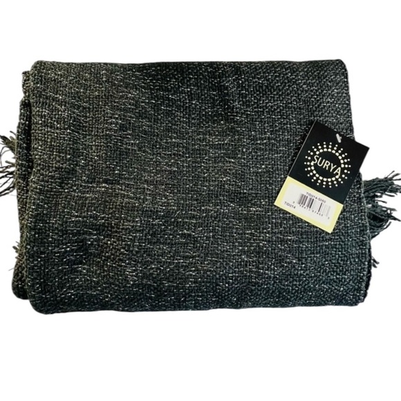 Surya Throw, Size: 50” x 60”, Woven 95% acrylic, 5% lurex Color: Charcoa… - Picture 1 of 7